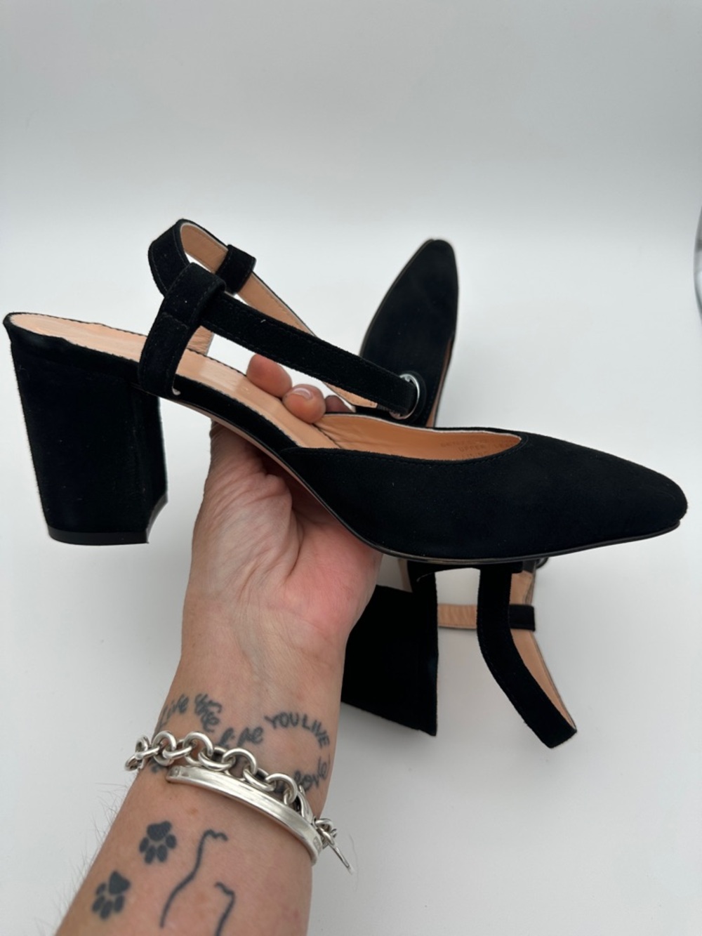 J. Crew Maisie Almond Toe Black Italian Suede Pumps 7.5 Heel 3” Made in Morocco - Picture 6 of 16